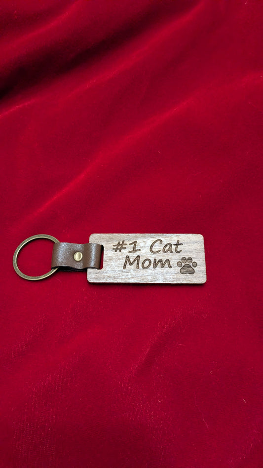 #1 Cat Parent Walnut Keychain